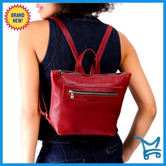 Small Leather Tote Backpack with Zipper Closure & Adjustable Straps main image 5